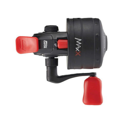 Side view of Max X Spincast Reel Size 10 With Teflon Twin Cam Drag Graphite Frame Lightweight And Durable 8 Lb Max Drag.