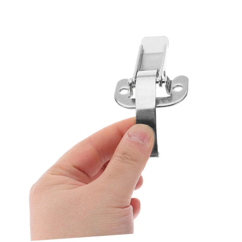 Premium Heavy Duty Toggle Latch Clips With Quick Release Buckles held in hand, showcasing sleek metal finish and quick release feature.