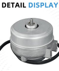 Fridge Condenser Fan Motor Replacement 120V 2W 0.28A 50 60 Hz Compatible With Admiral Amana Crosley Estate Inglis Jenn Air Kenmore Whirlpool Appliances For Easy DIY Repair, shown in aluminum housing with cable.