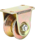 Beefy 45 Steel V Track Sliding Gate Rollers Set Heavy Duty Industrial Gate Guide Wheels close-up view of single wheel