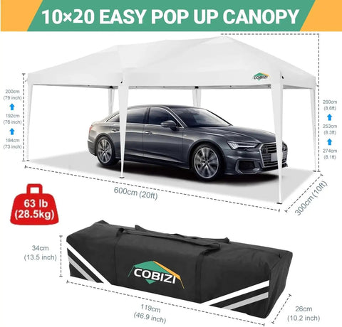 10x20 Foot Pop Up Canopy Tent Instant Shelter With 6 Sidewalls Durable Waterproof Portable Gazebo UPF 50 Plus For Outdoor Parties