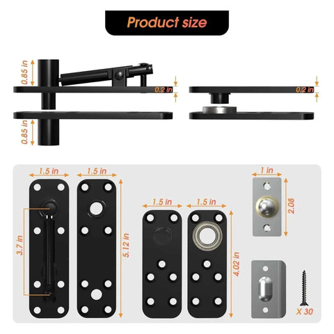Dimensions and components of Beefy Heavy Duty Invisible Door Hinges For Wooden Secret Doors, Concealed Door Hardware set