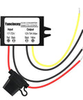 DC 24V To 12V Buck Converter 60W 5A Waterproof Regulator for Golf Carts with labeled inputs and outputs, red and black wires.