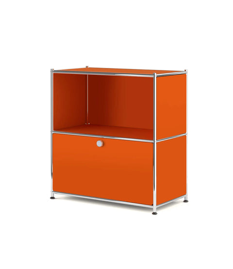 Front view of 32.5-Inch Flip-Top Side Table With Detachable Wheels, Big Storage Space, DIY Corner Bookshelf in Bright Orange.