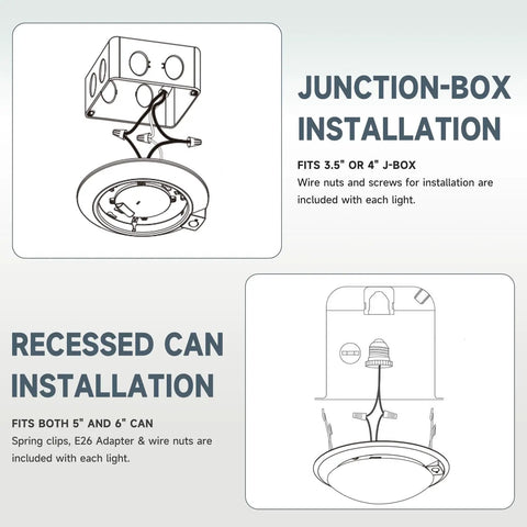 Junction box installation diagram for Heavy Duty Motion Sensor Led Ceiling Light 6 Inch 16W 1000 Lumen fixture.