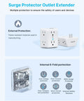 Two Prong To Three Prong Outlet Adapter With Six Outlet Extender Three Sided Power Converter That Grounds Polarized Outlets In Older Homes, white