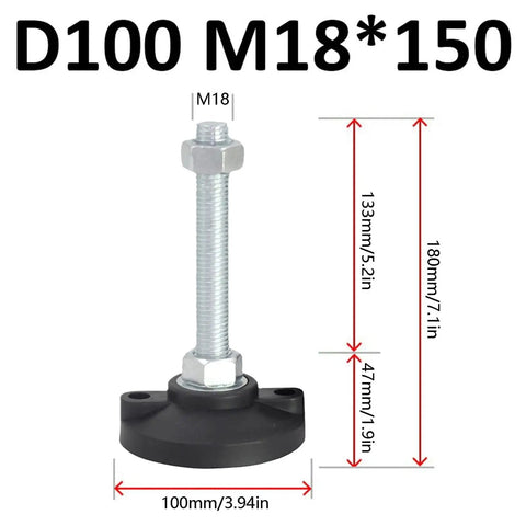 Heavy Duty Carbon Steel Adjustable Leveling Feet For Machinery And Furniture Thickened Threaded Support Legs with M18 thread and 150mm length.