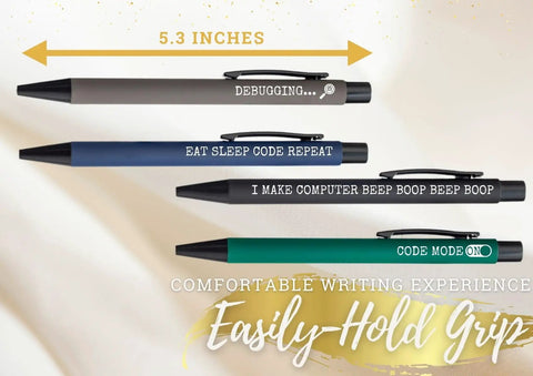 Ballpoint Pen Set Of 4 For Programmers And Techies, Smooth Writing Gift For Computer Scientists, Software Engineers, Coworkers, And Geeky Coders