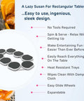 Expandable Lazy Susan Turntable In Dark Gray Full Set for Rectangular and Oblong Tables with heat-resistant trays and easy-glide wheels