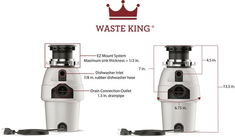 Legend Series Continuous Feed Garbage Disposal For Kitchen Sink With Power Cord L 2600 RPM High Speed Motor EZ Mount For Quick Install No Sweat Maintenance Quiet Operation No Electrical Expertise Required