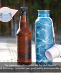 Premium Aluminum Foil Seal Gaskets for Plastic Bottles and Glass Containers shown on blue bottle and dark beer bottle.