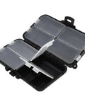 Compact Fishing Tackle Box With Clear Lids Nine Compartment Double Layer Lure Organizer For Small Baits And Gear open view.