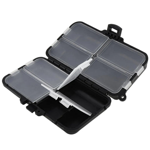 Compact Fishing Tackle Box With Clear Lids Nine Compartment Double Layer Lure Organizer For Small Baits And Gear open view.