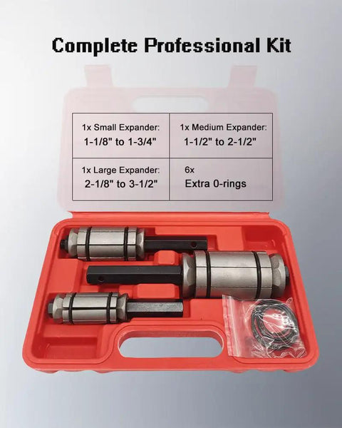 Exhaust Pipe Expander Tool Kit One And One Eighth Inch To Three And A Half Inch Beefed Up Tail Pipe Spreader in case