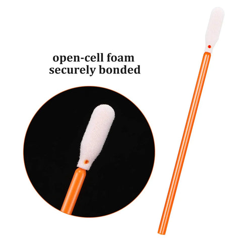 200 Piece Foam Swab Set With Sponge Tips For Inkjet Printer Print Heads Cameras And Optical Equipment Cleaning Pro Grade Open Cell Foam With Secure Poly Shaft 3.66 Inch Orange Swabs, close-up