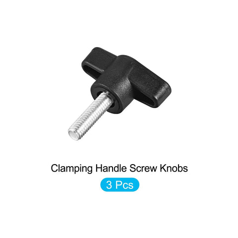 Heavy Duty Clamping Handle Knobs M6x20mm Three Pack With Metal T Shape Grip shown in black 3-pack configuration