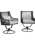 Outdoor Swivel Dining Chairs Set Of 2 With Cushions All Weather Wicker Patio Chairs Made From Twisted PE Rattan Metal Frame