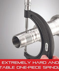 Outside Micrometer With One-Piece Spindle, Satin Chrome Finish, measuring a cylindrical object, precision tool for narrow slots.