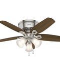 42 Inch Indoor Ceiling Fan With LED Lights, Low Profile Flush Mount, Pull Chain Control, Five Blades, Brushed Nickel Finish