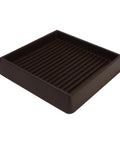 Smooth Caster Cup With 4 Inch Wheel Spring Loaded 125 Lb Capacity Square 3 Inch By 3 Inch Mounting Plate 360 Degree Swivel Universal One By Four Inch Plate With Dual Three Eighth Inch Holes Brown, showing brown square base with grooves.