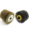 Kick Ass Woodworking Polishing Wheel Brush Set with steel wire and nylon bristles, 120mm OD, ideal for wood grinding finishes.