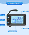 Waterproof 5 Pin LCD Display GD01 for E Bike showing speed, mileage, battery status, with weatherproof connector.