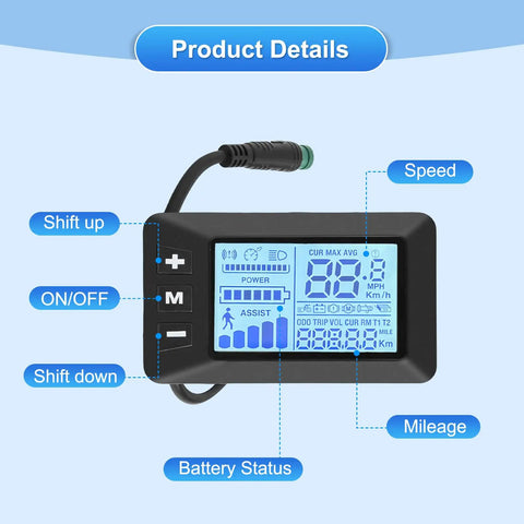 All Weather LCD Display For Electric Bikes 24V 36V 48V Monitor With Waterproof 5 Pin Interface Cable For Handlebar Mount Black ABS Material With Robust Waterproof Seal Durable ABS Housing And Easy Bar Mount For Quick Ride Ready Bike Computer Setup