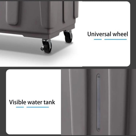Portable Evaporative Air Cooler With Dual Water Tank And Three Fan Speeds For Bedroom And Home Office Featuring A Twelve Hour Timer - universal wheel and visible water tank details.