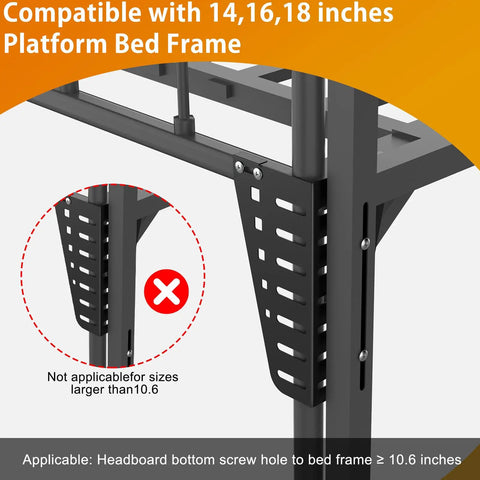 Two Pack Headboard Brackets For Metal Bed Frames Mounting Kit compatible with 14, 16, 18 inch headboards, shown installed.