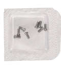 Eight piece kit of Straight Up Stainless Steel Micro Watch Repair Screws in clear storage for secure watch back repairs.