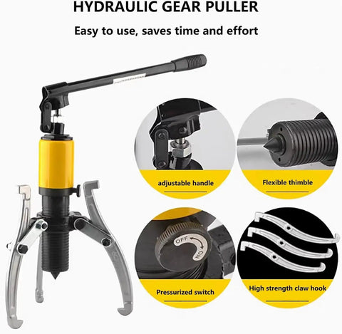 Heavy Duty 10 Ton Hydraulic Gear Puller Kit 22000 Lb 3 Jaw Bearing Remover Wheel Separator Tool, yellow and black