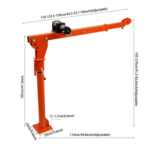 Heavy Duty Truck Mounted Crane Hoist With 1100 Lb Capacity And 12 Volt Electric Winch, adjustable dimensions for easy loading.