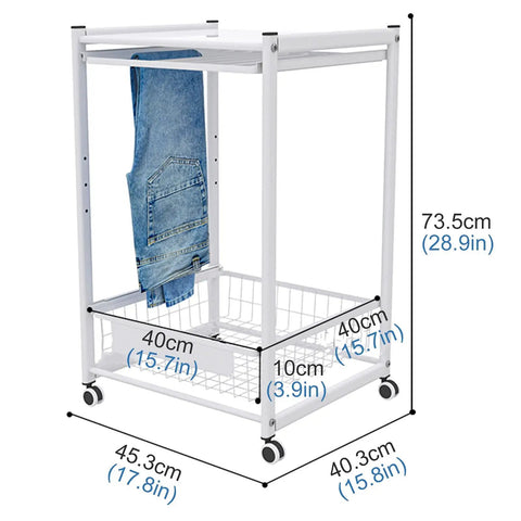 Heavy Duty Steel Rolling Pants Hanger Cart For Compact Closets Featuring Smooth Glide Rails That Pull Out Jeans Straight Up Hassle Free With Locking Casters And Built In Drawer Storage For Everyday Organization