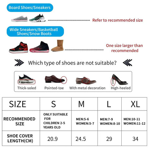 Shoe size chart for Waterproof Silicone Shoe Covers For Rain Reusable Non Slip Rubber Rain Shoes Covers For Cycling Outdoor With Non Slip Sole Fits Men Women Kids Large Black