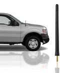 Ford F-150 6.34 Inch Antenna Mast next to a truck, showing premium short design and all-weather durability for 2005 to 2008 models.