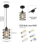 Killer Three Pack Pendant Lights For Kitchen Island And Dining Table Matte Black Spiral Cage With Clear Glass Shades, adjustable height.