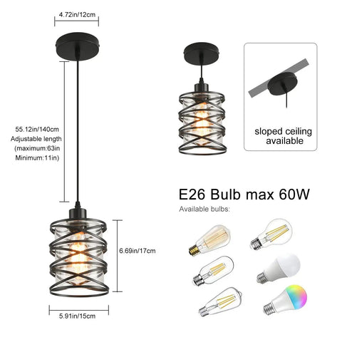Killer Three Pack Pendant Lights For Kitchen Island And Dining Table Matte Black Spiral Cage With Clear Glass Shades, adjustable height.