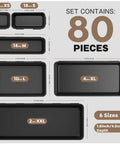80 piece set with various size black trays for 32 Piece Black Tool Box Organizer Tray Divider Set For Desk Drawers And Garage Storage.