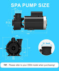 3Hp Two Speed Hot Tub Spa Pump Motor Replacement 230V 56 Frame Two Inch Port dimensions and specifications with detailed measurements.