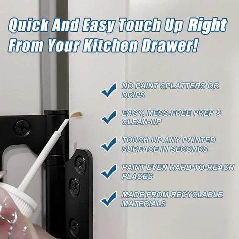 Application demonstration of Multi Surface White Touch Up Paint Pen for Interior and Exterior Scratch Repair on cabinet door