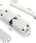 Automatic Door Closer No Brainer Self Closing for 180 Degree Openings, showing zinc alloy body and measurements.