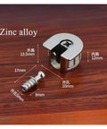 Heavy Duty Cam Lock Pins Set 40-Piece Concealed Cabinet Connectors, zinc alloy cam lock with measurements on wooden surface