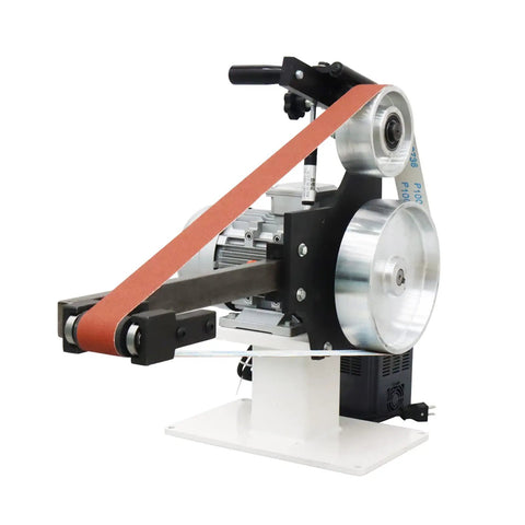 Industrial Workhorse Variable Speed Belt Sander 71 Inch Knife Grinder with three heavy duty wheels for rust removal.