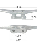 6 Inch Dock Cleats With Fasteners For Boats, Hot Dipped Galvanized Cast Iron Marine Cleats For Docks, size and dimensions shown