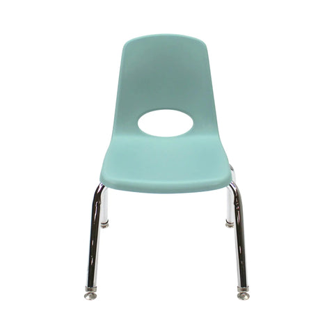 Front view of 12 Inch School Stack Chair Two Pack Kid Friendly Durable Stackable Student Seat With Chromed Steel Legs And Non Marring Swivel Glides