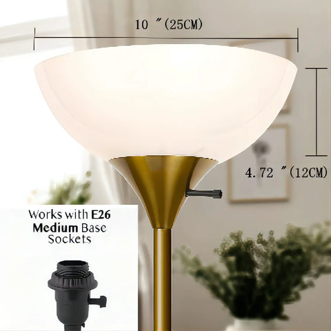 Two Pack 10 Inch Floor Lamp Shades Replacement Plastic Bowl White For Torchiere Lamps Fits Standard E26 Socket With 1.65 Inch Fitter