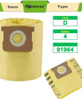 Five Pack Type D Vacuum Bags For 4 Gallon Wet Dry Vacs Heavy Duty Dust Bags Compatible With AllAround Plus And E87 Series