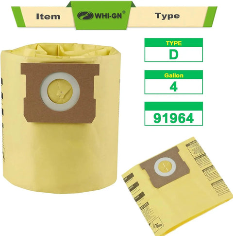 Five Pack Type D Vacuum Bags For 4 Gallon Wet Dry Vacs Heavy Duty Dust Bags Compatible With AllAround Plus And E87 Series