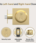 Heavy Duty Deadbolt Lock For Front Door, Satin Brass Square Locking Bolt, Fits Left Or Right Handed Doors, Interior Or Exterior Use