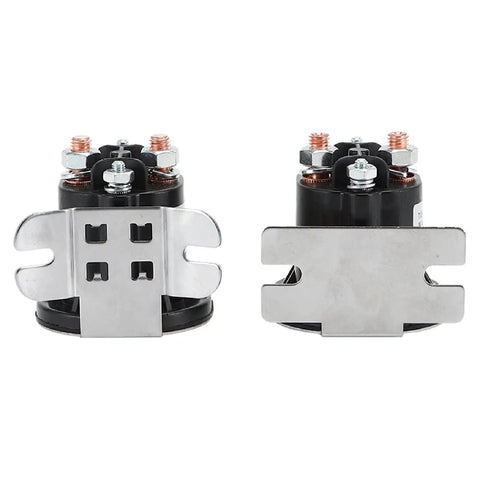 Built Tough Heavy Duty DC Contactor 200 Amp Relay with metal bracket views, designed for electric forklifts and battery setups.